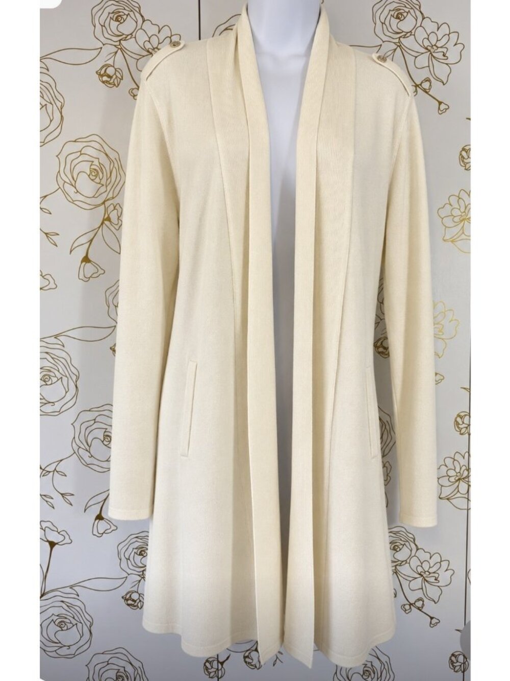 White House Black Market Cardigan Long Drape Size Medium Cream NEW $87